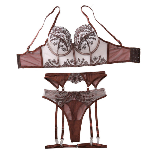French sexy embroidery flower soft steel ring lace bra underwear set eprolo