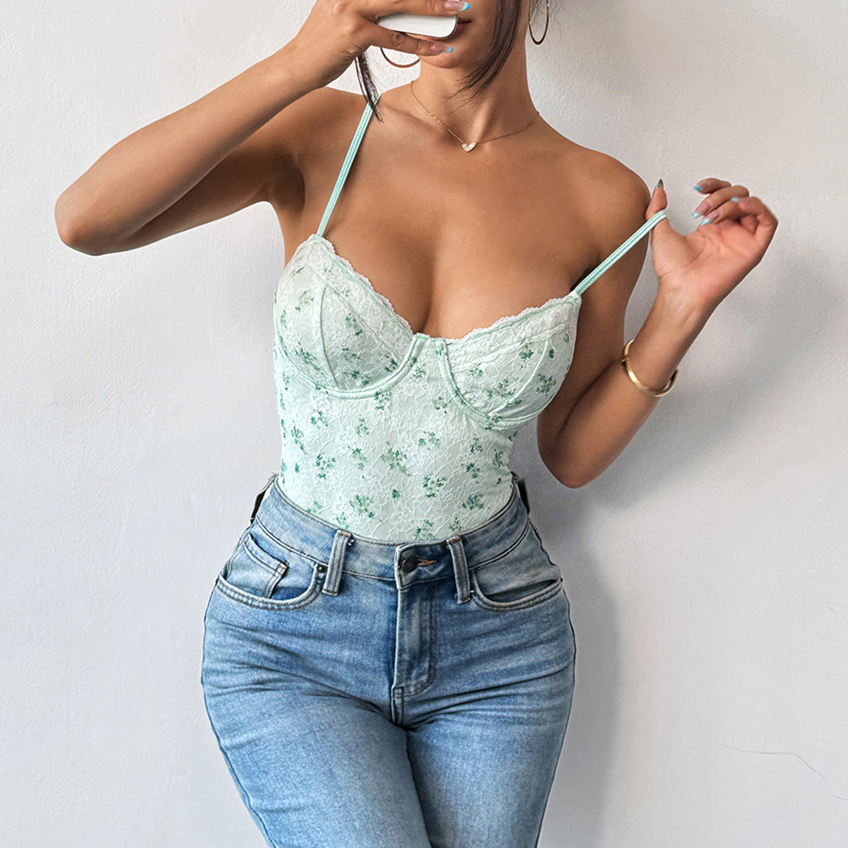 Lace Print Backless Strap Romper – High Waist Skinny Jumpsuit | KYLALINGERIE