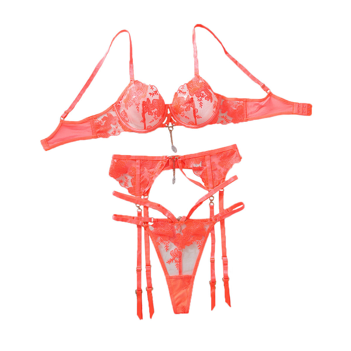 Perspective embroidery sexy lingerie garter belt leg ring three piece set with steel ring eprolo
