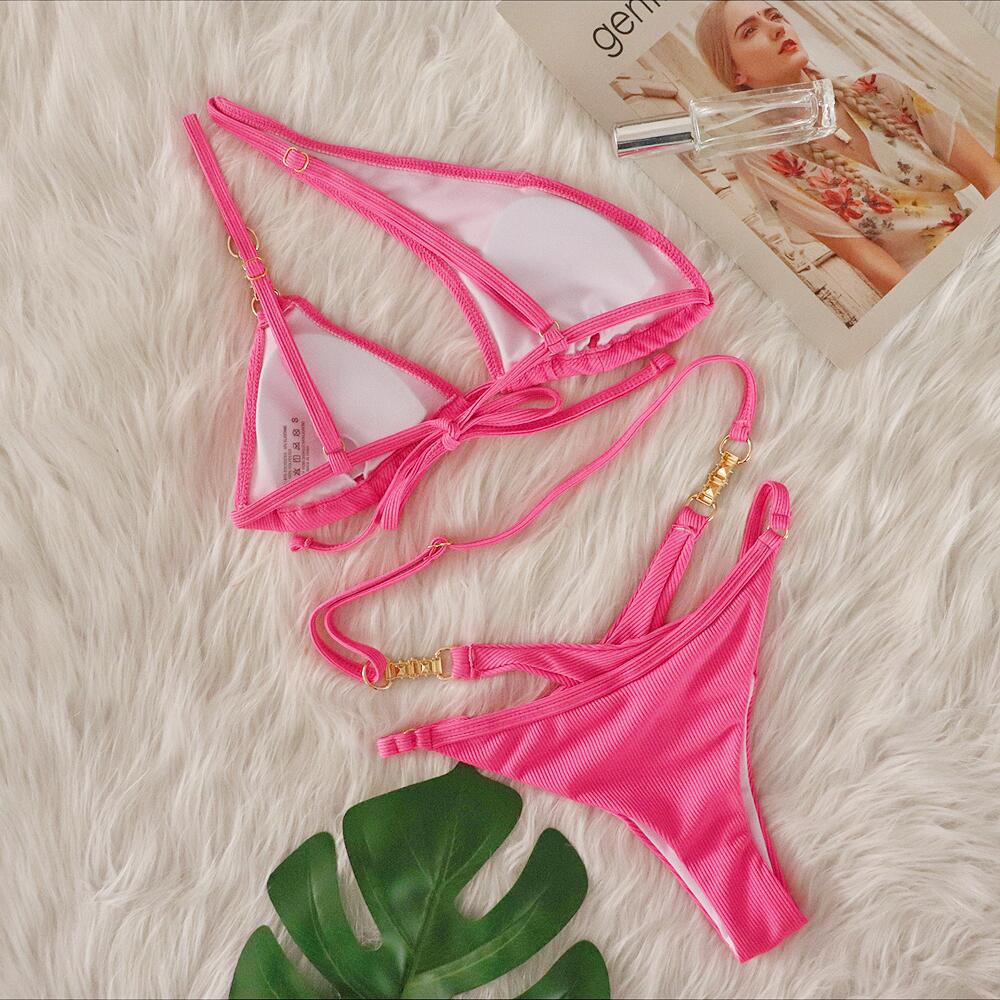 Crystal Diamond Stripe Tied Bikini Set | Women's Luxury Swimwear