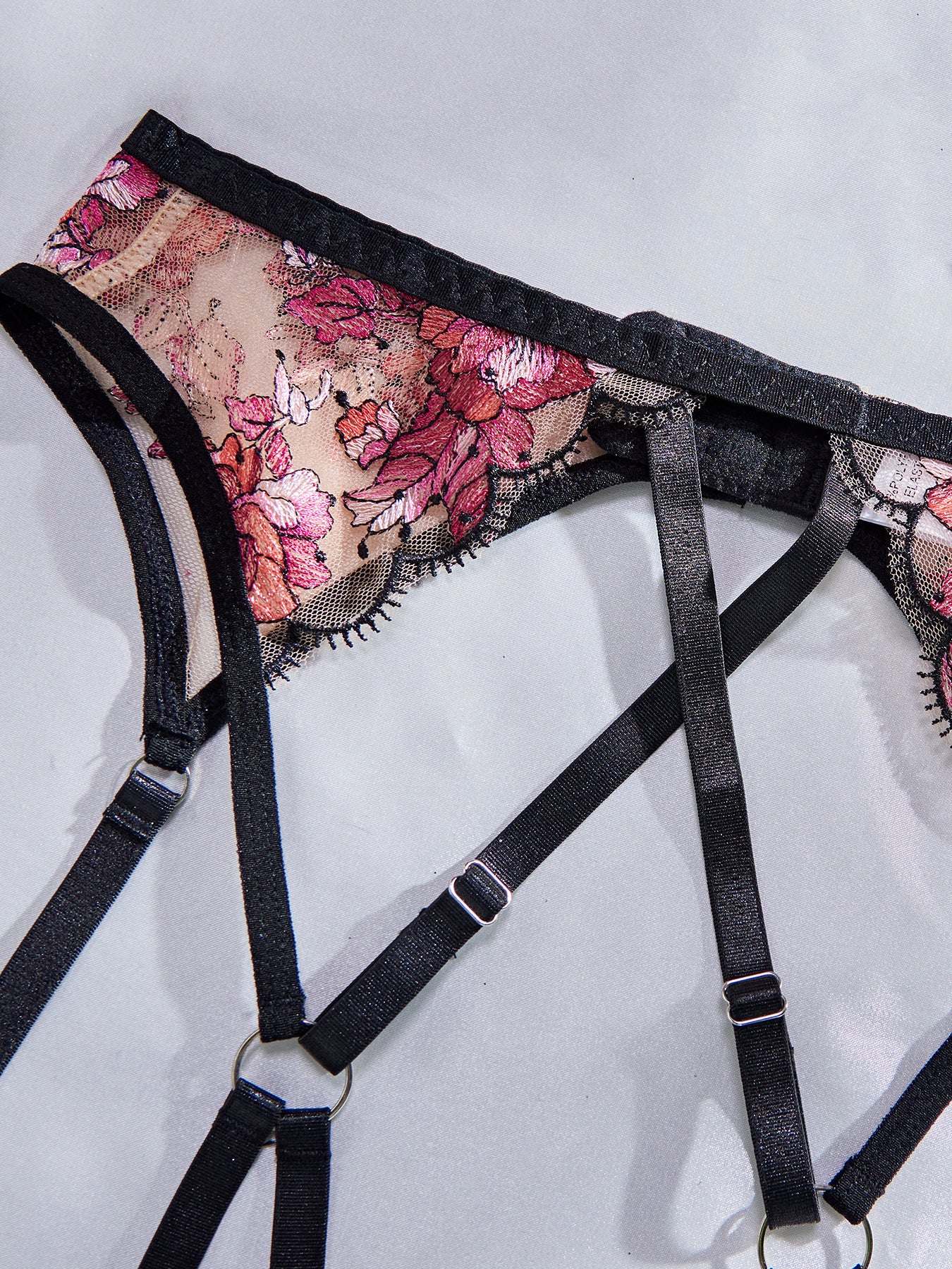 Floral Embroidery Eyelash Lace Lingerie Set | Women's 4-Piece Bandage Underwear