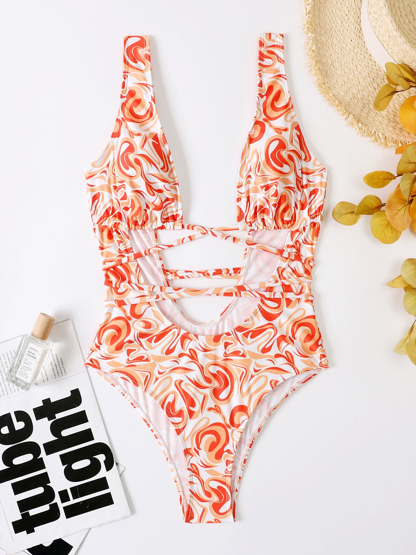 Orange Print Tight One-Piece Swimsuit | Women's Swimwear