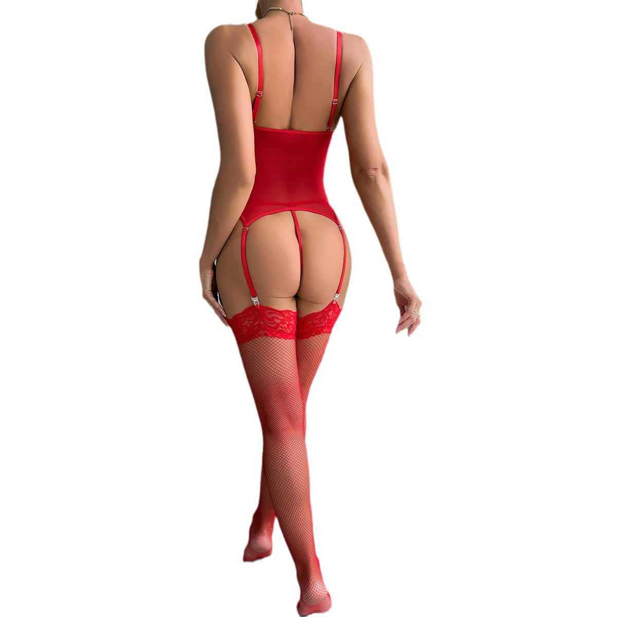Floral Embroidery Cross-Tie Women's Sexy Lingerie Set Red Valentine's Day Gift Three-Piece Set