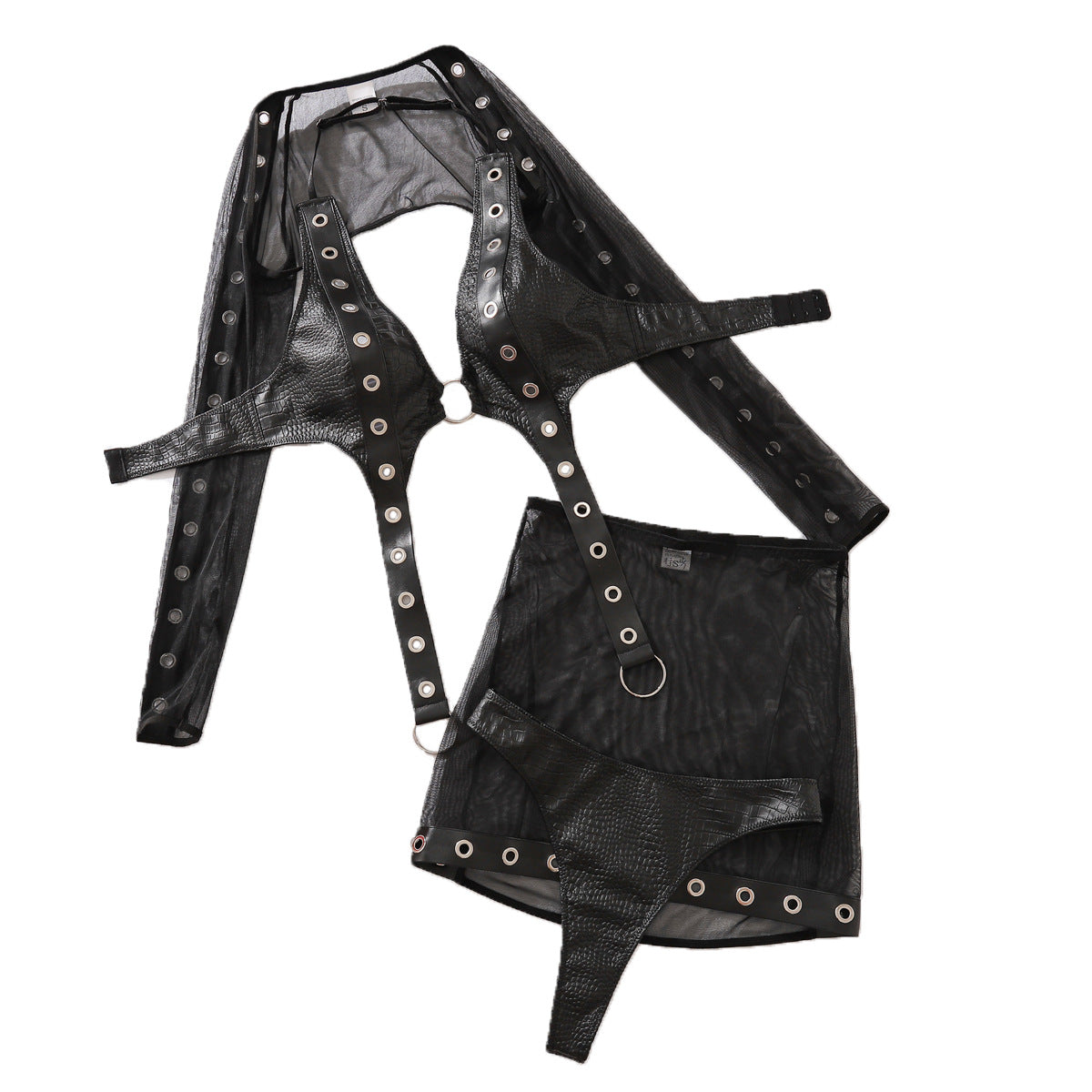Fashion Splicing Metal Sexy Underwear Bag Hip Skirt Four Piece Set eprolo