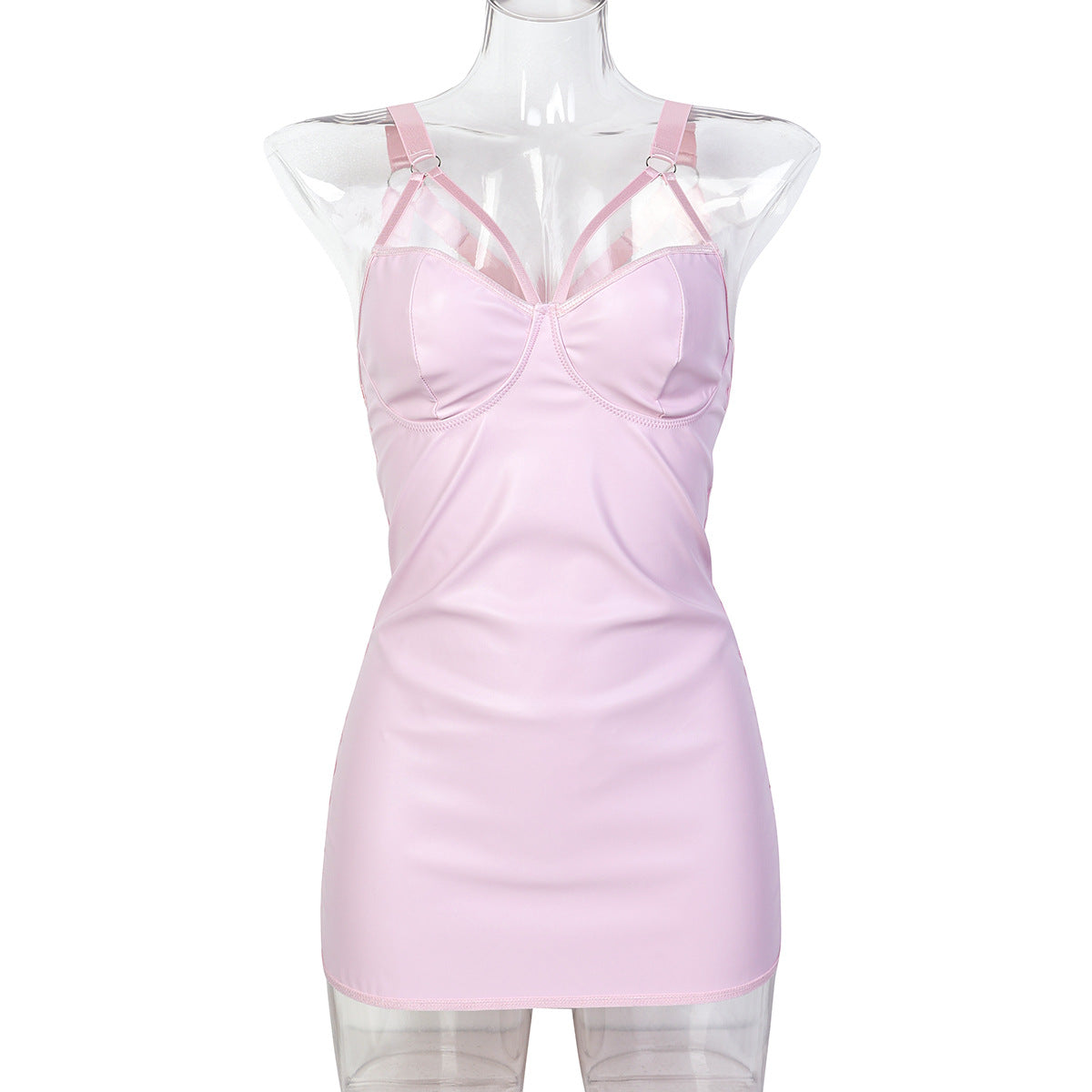 Backless Hollow Cross-Tied European and American PU Leather Hollow Fitted Bodycon Dress and Lingerie Two-Piece Set eprolo