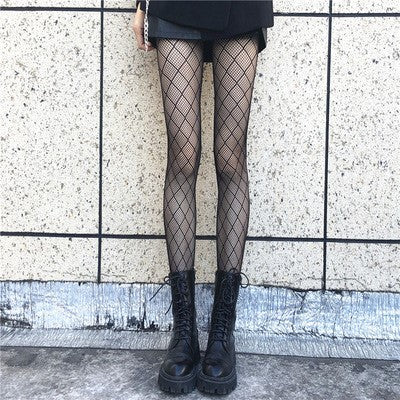 Sexy Black Silk Fishnet Socks Personality Cross Diamond Pattern Lolita Thin Section Thin Women's Trendy Ins Socks eprolo