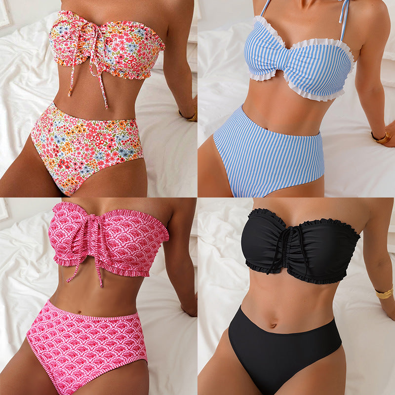Cross-border  Separate Tube Top Ruffle Strapless Swimsuit Set Bikini eprolo