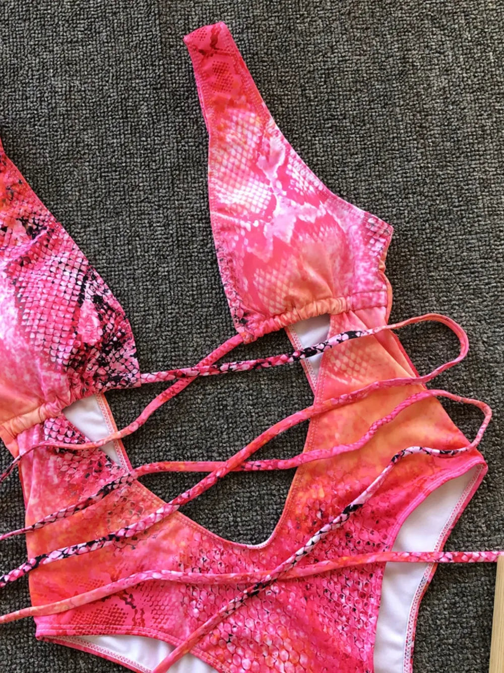 Snake Print Lace-Up Backless One-Piece Swimsuit | Women's Swimwear
