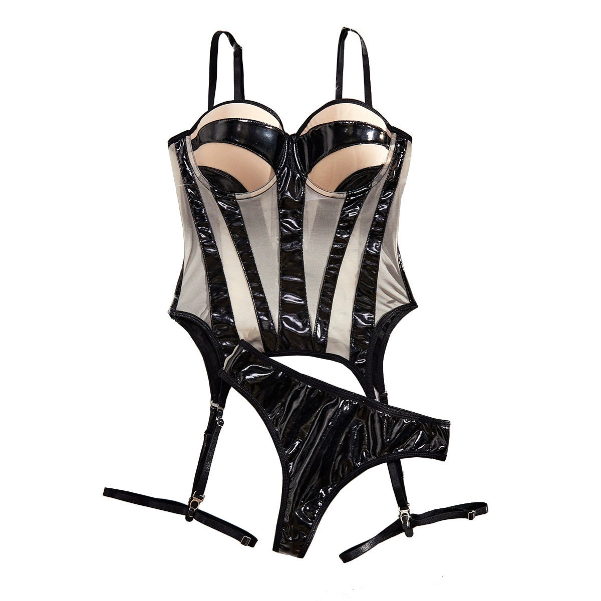 Mesh steel ring gathering shaping lingerie three piece set eprolo