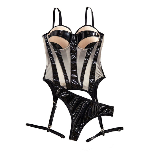 Mesh steel ring gathering shaping lingerie three piece set eprolo