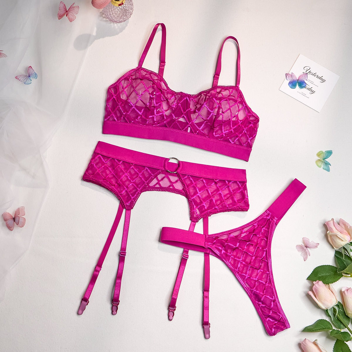 INS Funny Underwear Three Piece Set Mesh Comfortable Splice Sexy Waist Cover eprolo