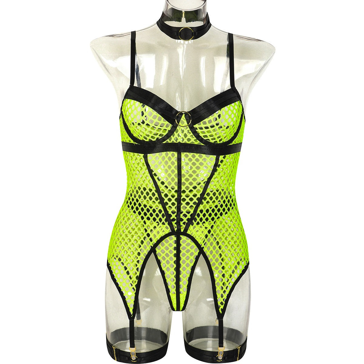 Fun Skirt 3 Piece Set of Quick Selling Popular Large Mesh Splice with Steel Ring Hanging Neck and Leg Ring Underwear 3367 eprolo