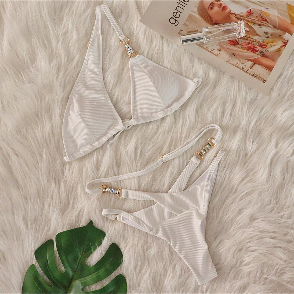 Crystal Diamond Stripe Tied Bikini Set | Women's Luxury Swimwear