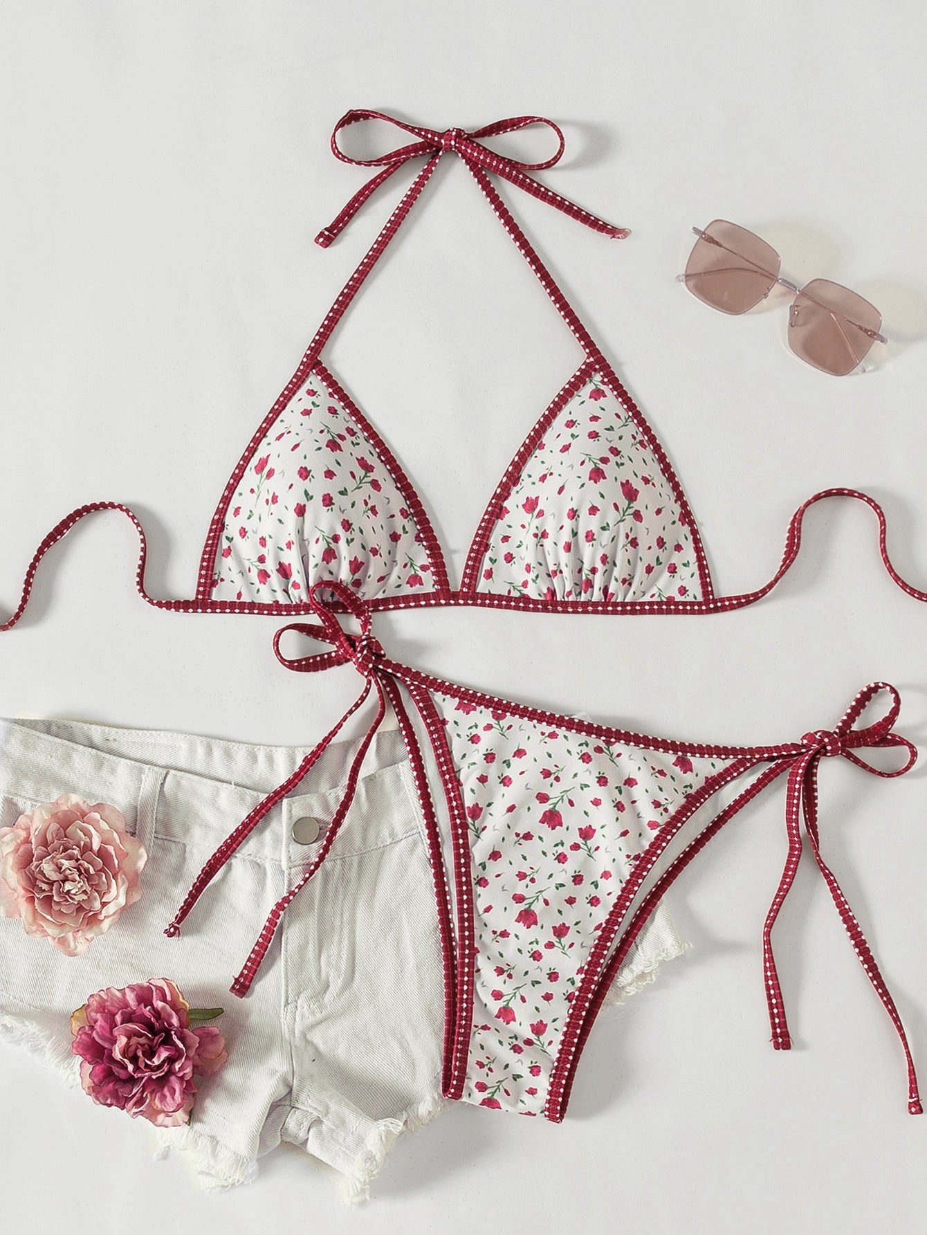 Women's Floral Printed Tie-Strap Sexy Bikini Two-Piece Swimsuit eprolo