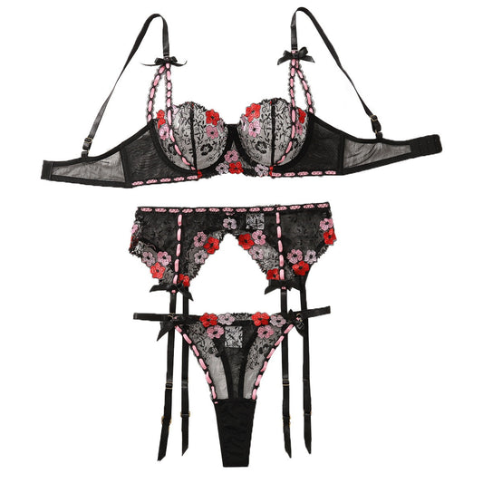 Sexy lingerie set with embroidered flowers eprolo