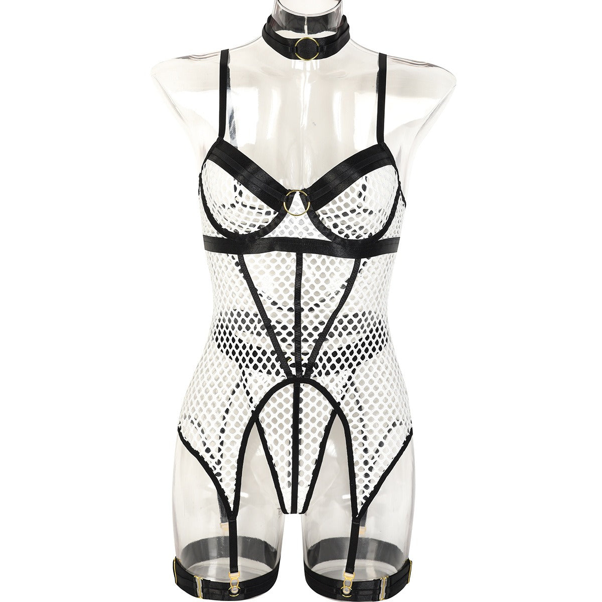 Fun Skirt 3 Piece Set of Quick Selling Popular Large Mesh Splice with Steel Ring Hanging Neck and Leg Ring Underwear 3367 eprolo