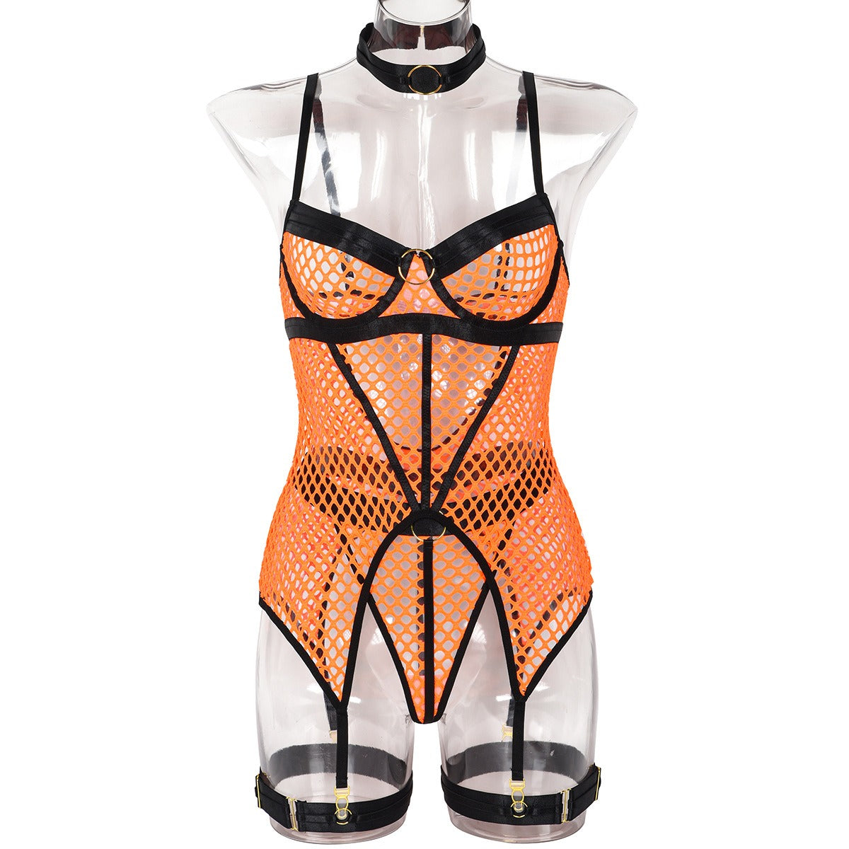 Fun Skirt 3 Piece Set of Quick Selling Popular Large Mesh Splice with Steel Ring Hanging Neck and Leg Ring Underwear 3367 eprolo