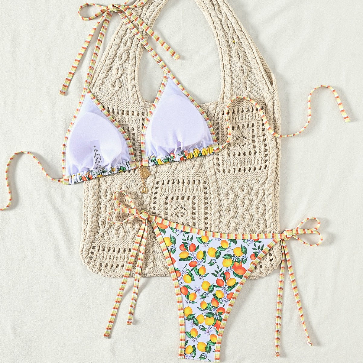 Women's Fruit Print Tie-Strap Sexy Bikini Two-Piece Swimsuit eprolo
