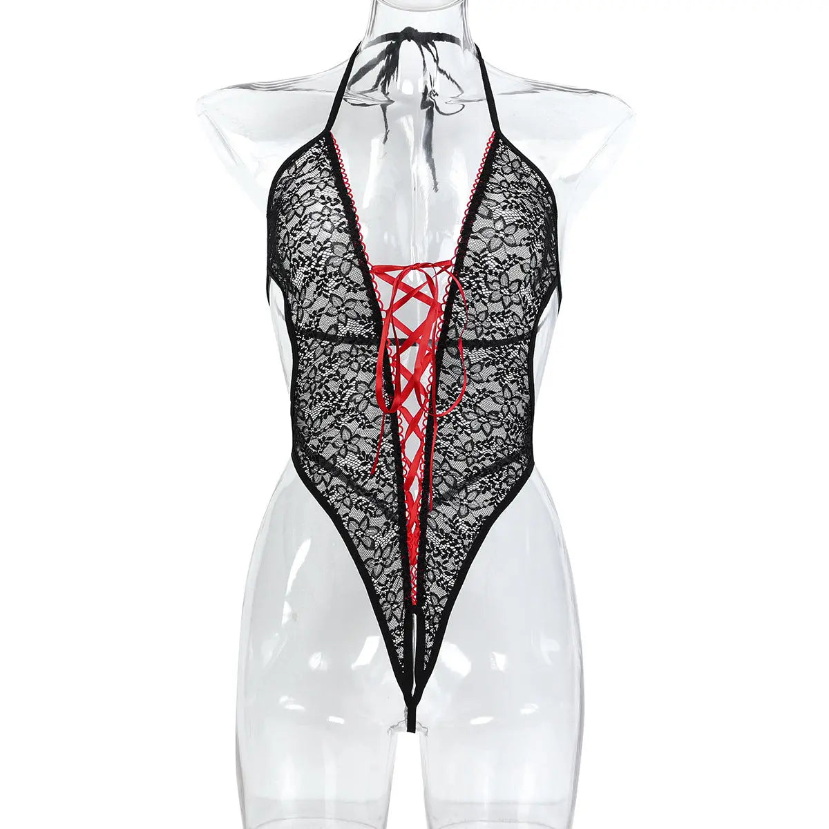 One-Piece Lingerie with Neck Strap and Crossed Back Ties, Open Crotch Pants, European and American Style Lingerie eprolo