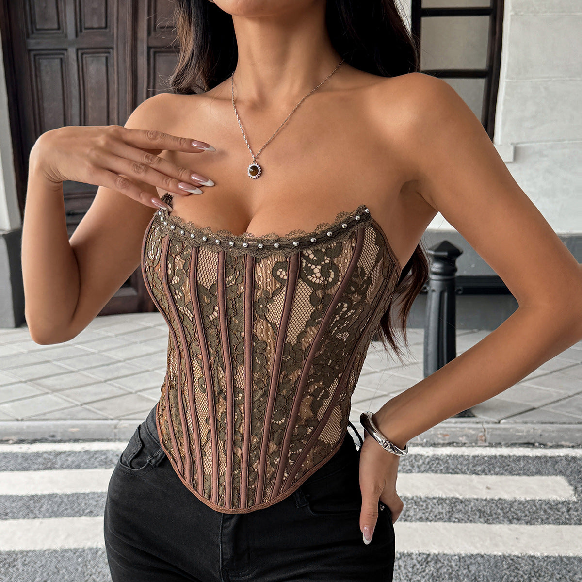 Floral Lace Boned Backless Wrap Top – Princess Style Strapless Crop | KYLALINGERIE