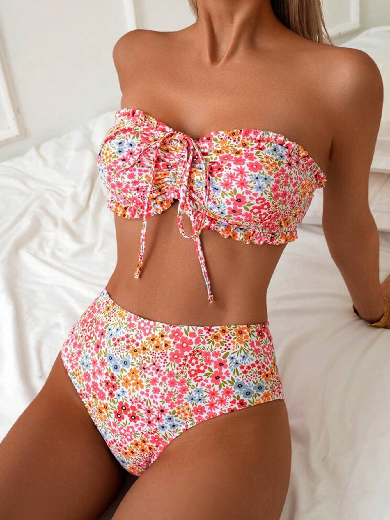Cross-border  Separate Tube Top Ruffle Strapless Swimsuit Set Bikini eprolo