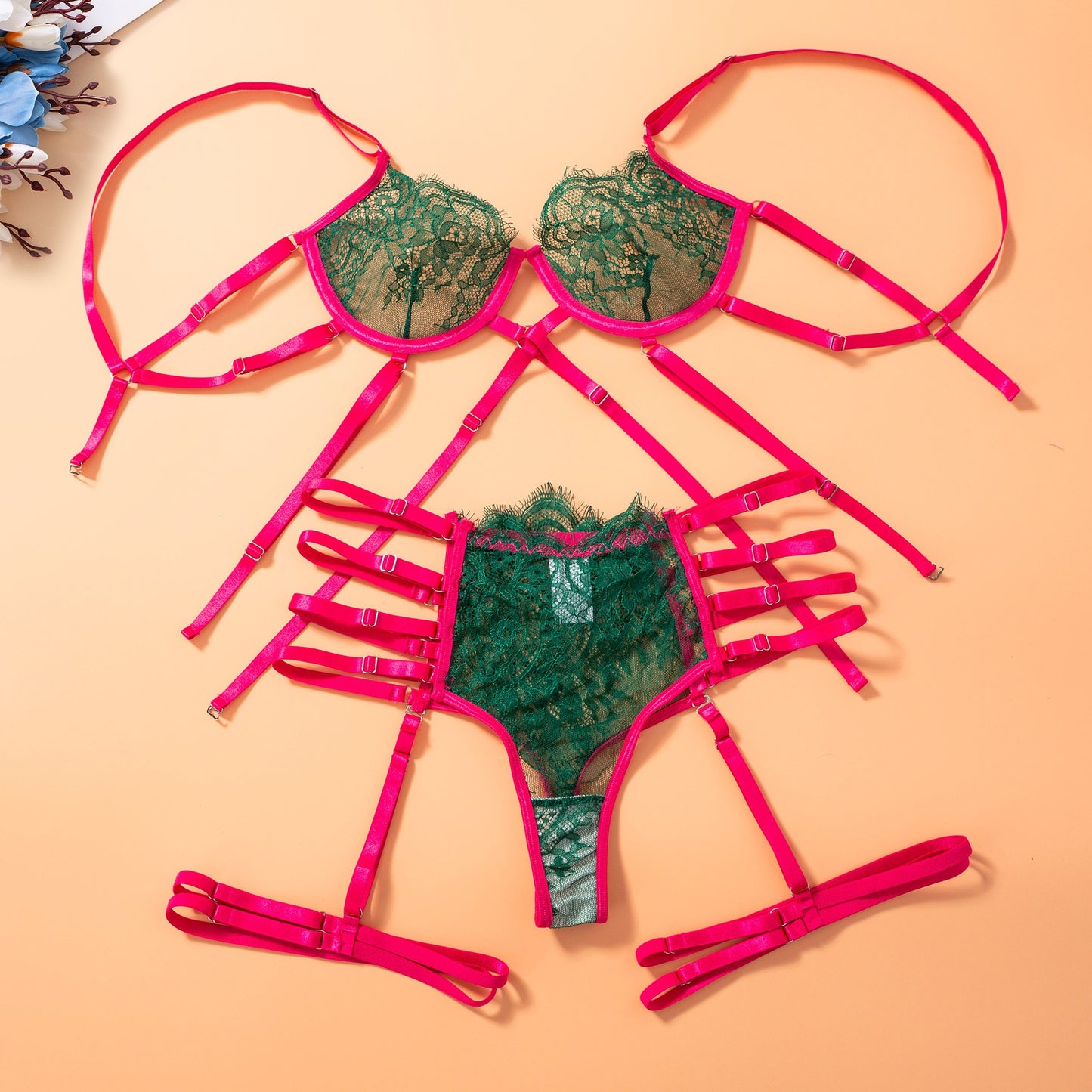 Thin lace bra set bundled underwear women's garter straps