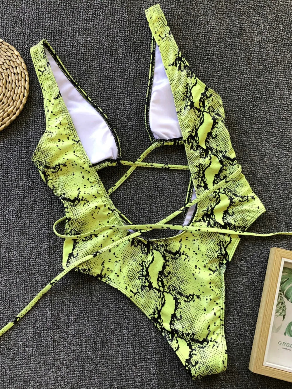 Snake Print Lace-Up Backless One-Piece Swimsuit | Women's Swimwear