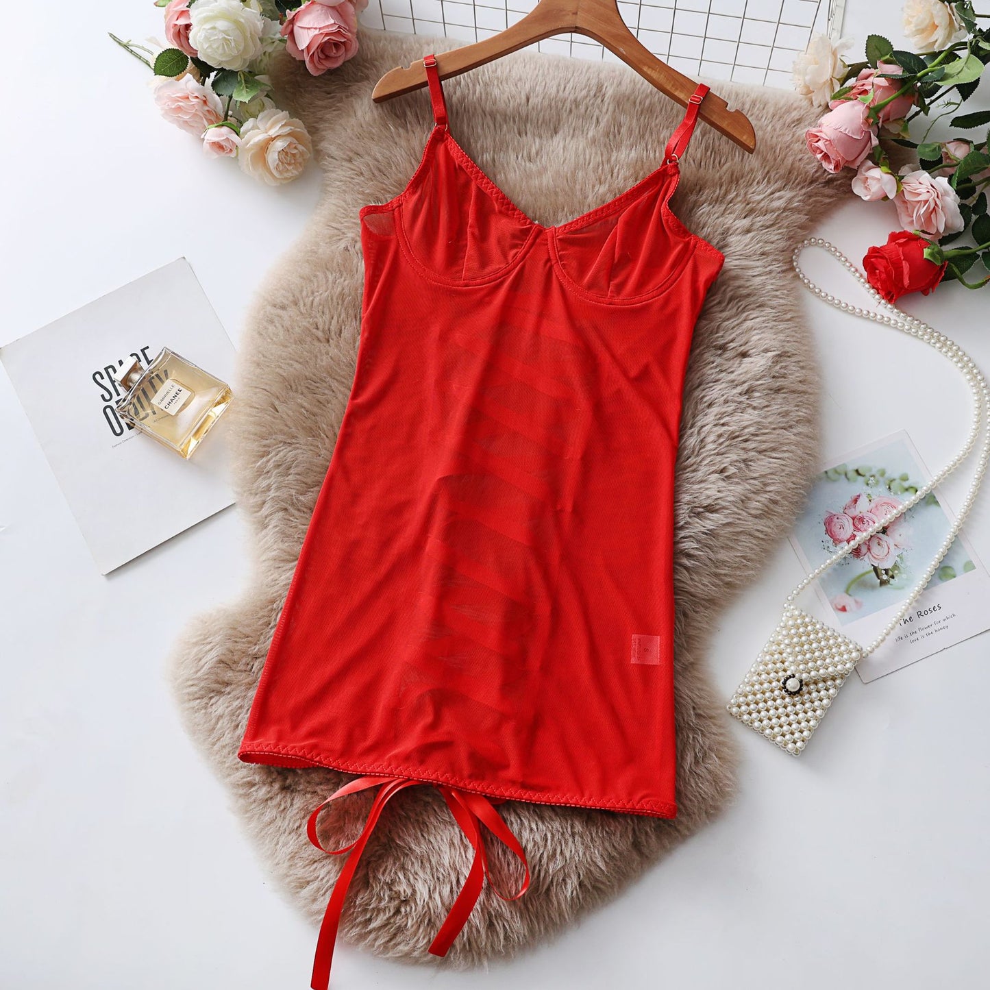 Sheer Mesh Strapless Bodysuit Lingerie – Transparent Lace Net Dress