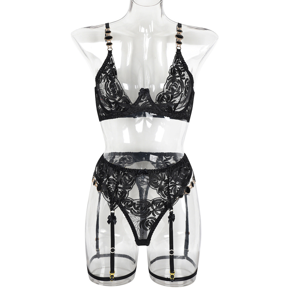Vintage Gem Embroidery Bra Sexy Push-Up Underwear Women eprolo