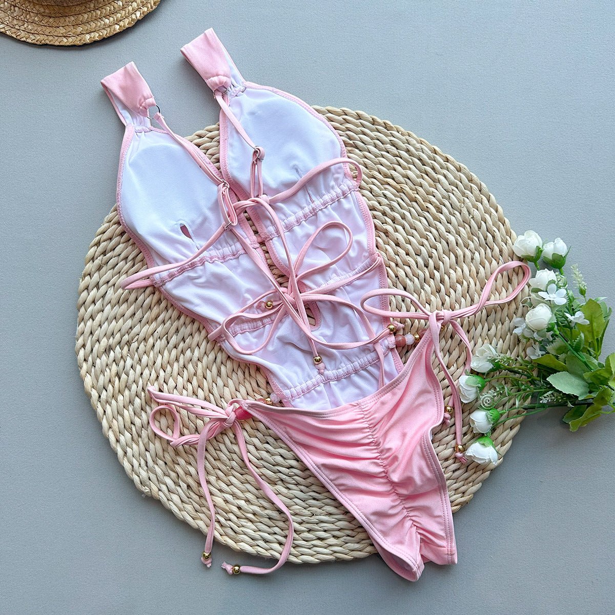 Pink Print High-Waist Padded One-Piece Swimsuit | Women's Swimwear