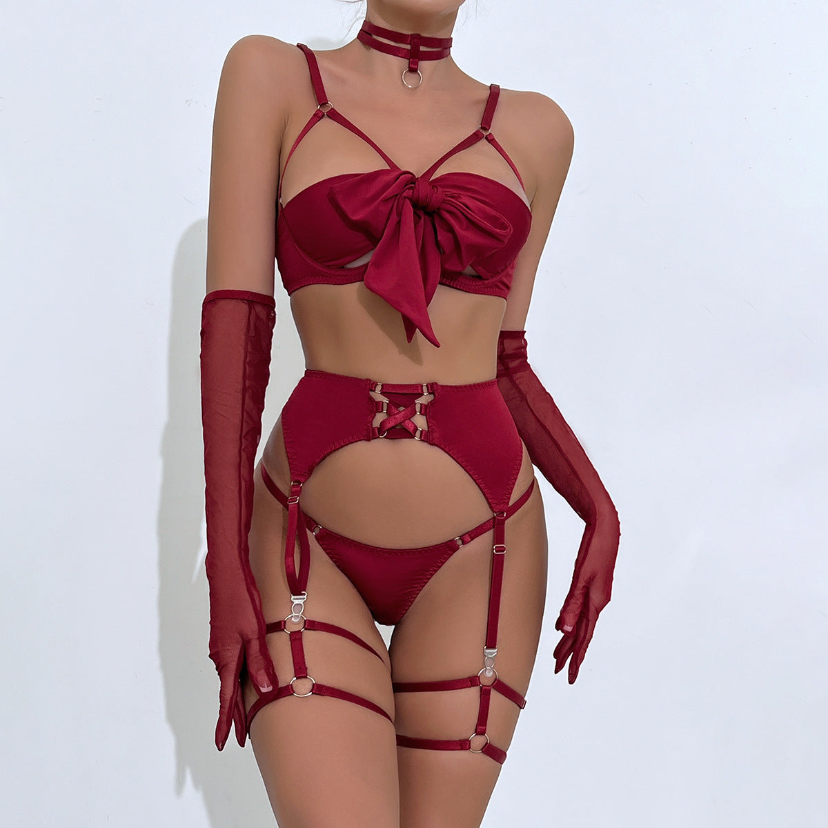 Wholesale Sexy Lingerie Set with Garter Belt Hollow Out Push-Up Four-Piece Set for Women eprolo