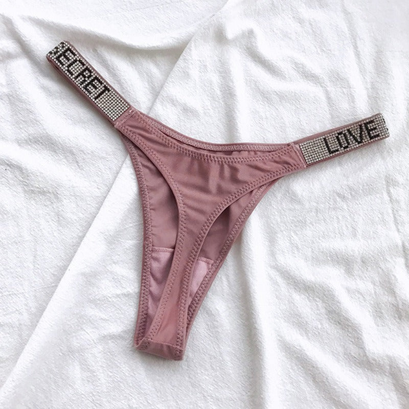 Sexy Low-rise T Pants Narrow Edge Water Diamond Underwear with Sports Sexy Hip Lift Thong Breathable Invisible Panties for Women eprolo