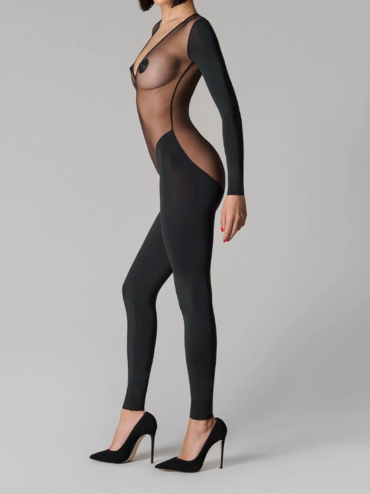 Sheer Jumpsuit Long PantsYoga Low Neck Shaping High Waist Summer Long Sleeve Set Sexy eprolo