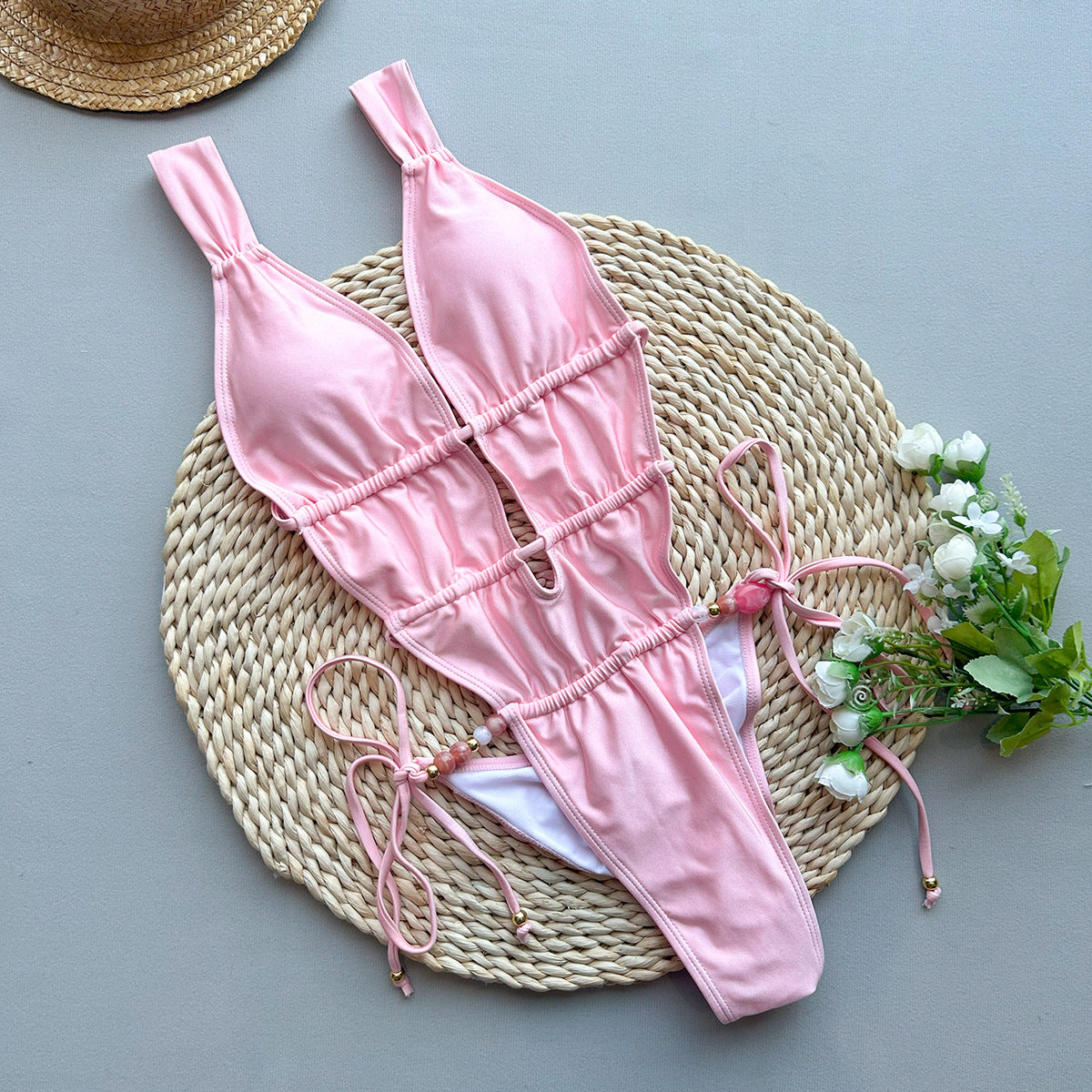Pink Print High-Waist Padded One-Piece Swimsuit | Women's Swimwear