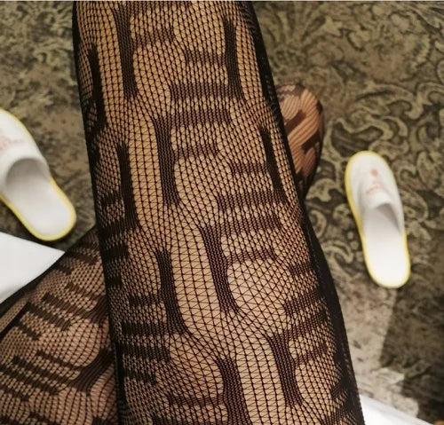 Fashion Flocking Tights High Quality Sexy France Fashion Gauze Letters Transparent Fish Net Pantyhose Womens Stockings eprolo