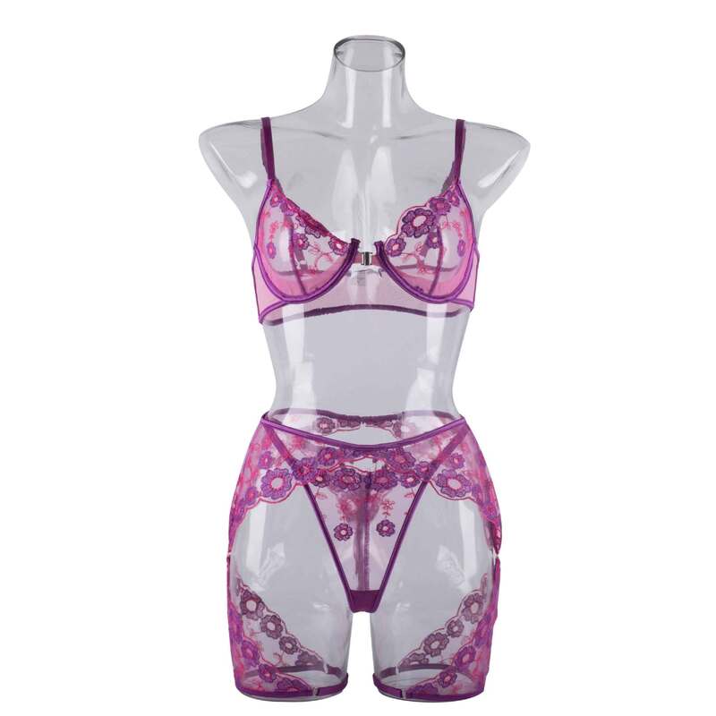 Sexy Transparent Three-Piece Underwear Set with Front Detachable Bra - Wholesale Lingerie Front Show